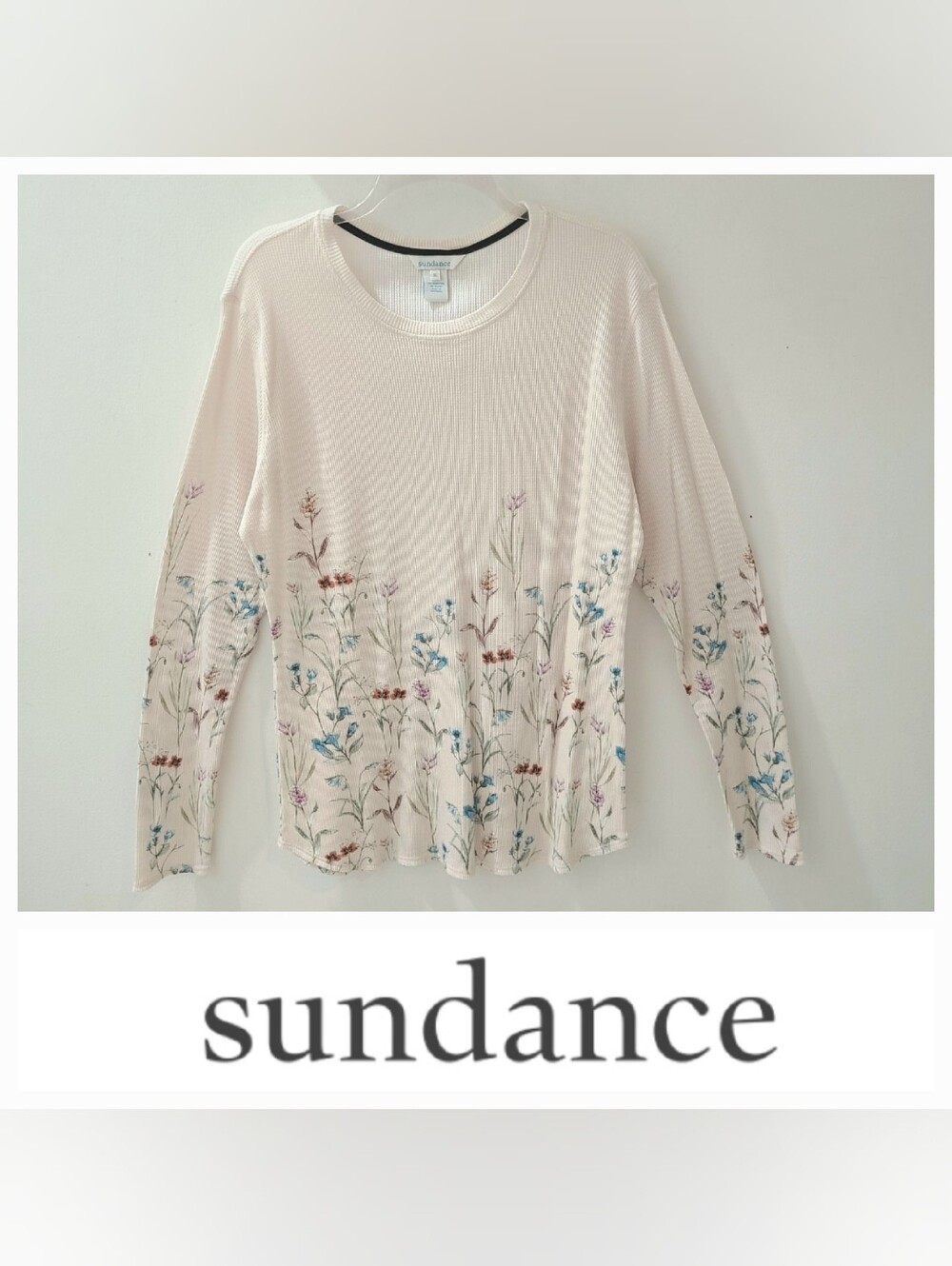 Sundance Peach Wildflower Long Sleeve Waffle Knit Top Sz XL NWOT Cottagecore